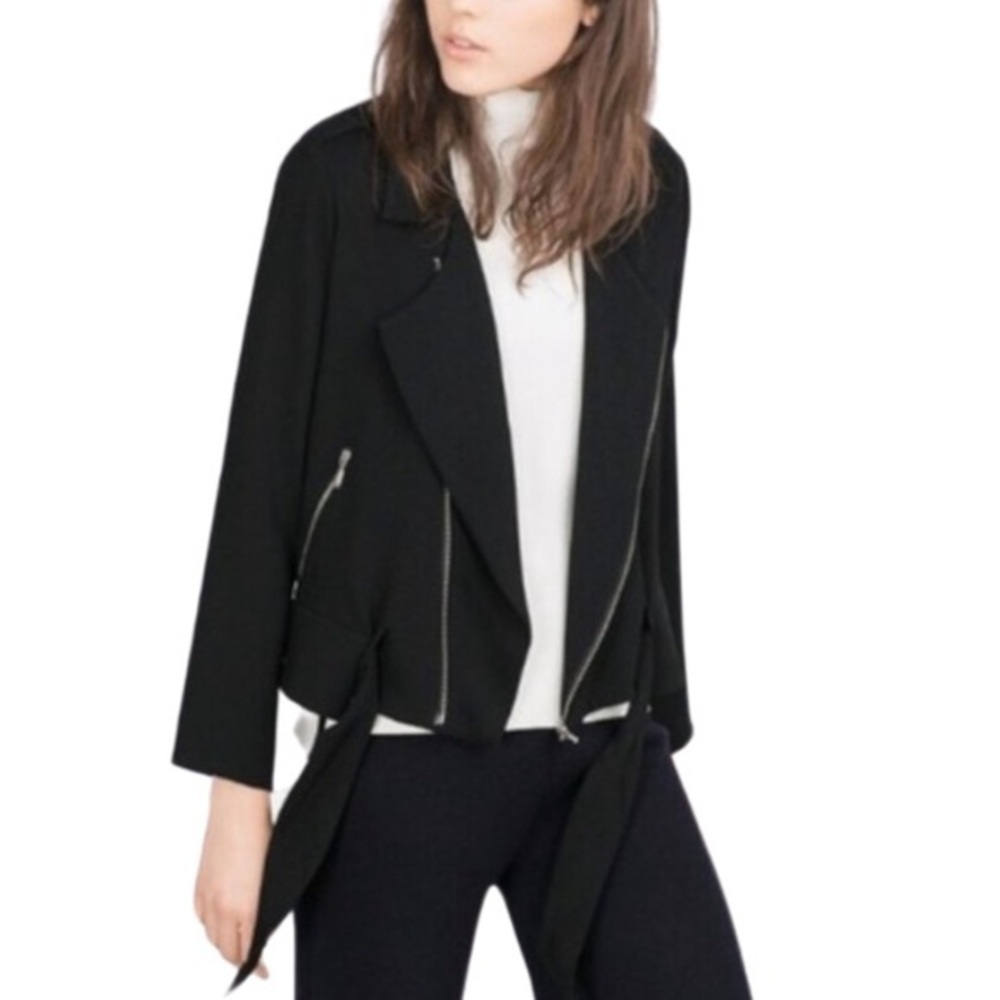 Zara Basic Women Black Moto Asymmetrical Zip Jacket – Size S